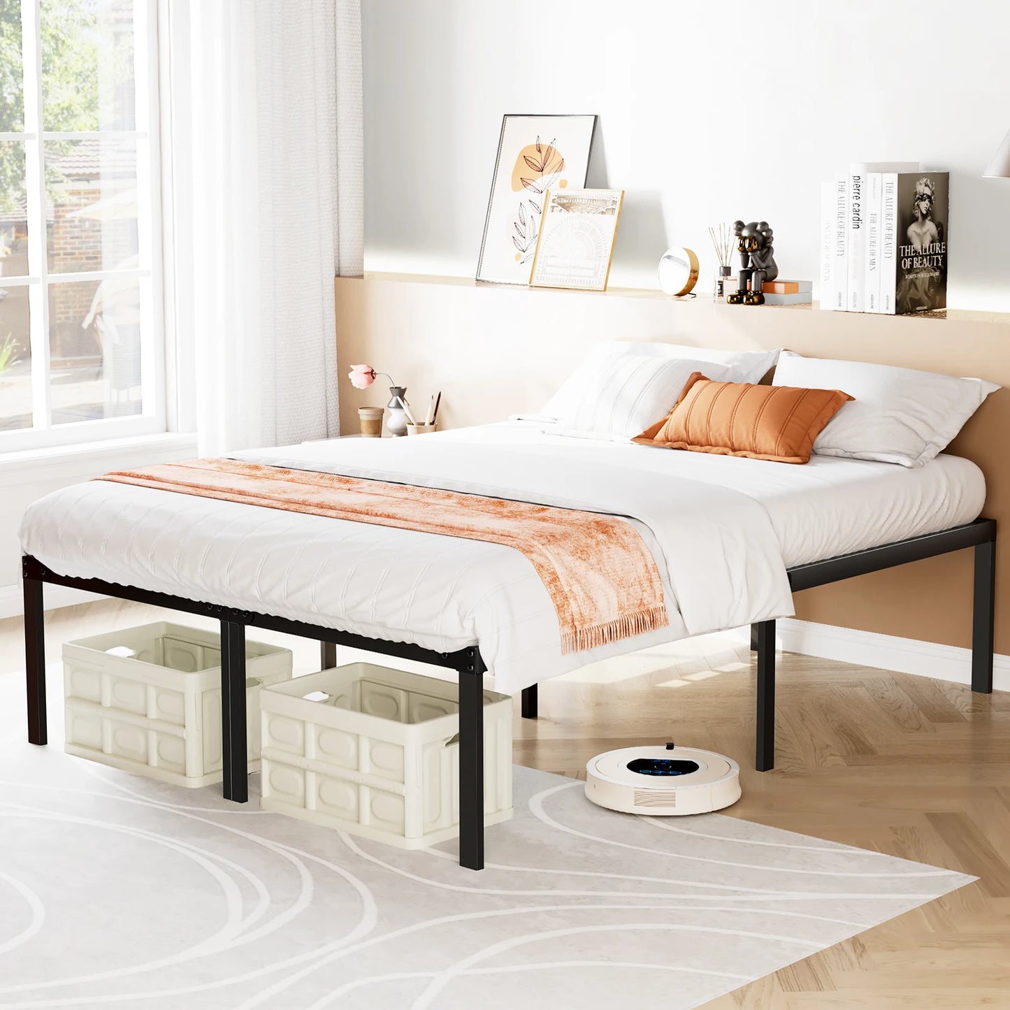 SturdyIndustrialGrade Metal Platform Bed Frame ReinforcedSlat TwinFullQueenKing NoToolsNeeded EasyAssembly WobbleFree