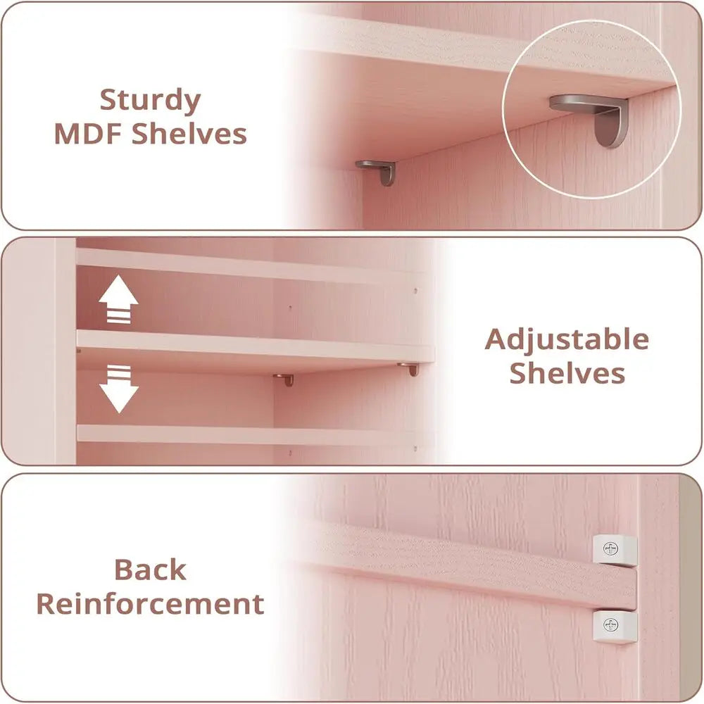 Ironck Tall Narrow Bookshelf 8 Tiers Pink Corner Unit