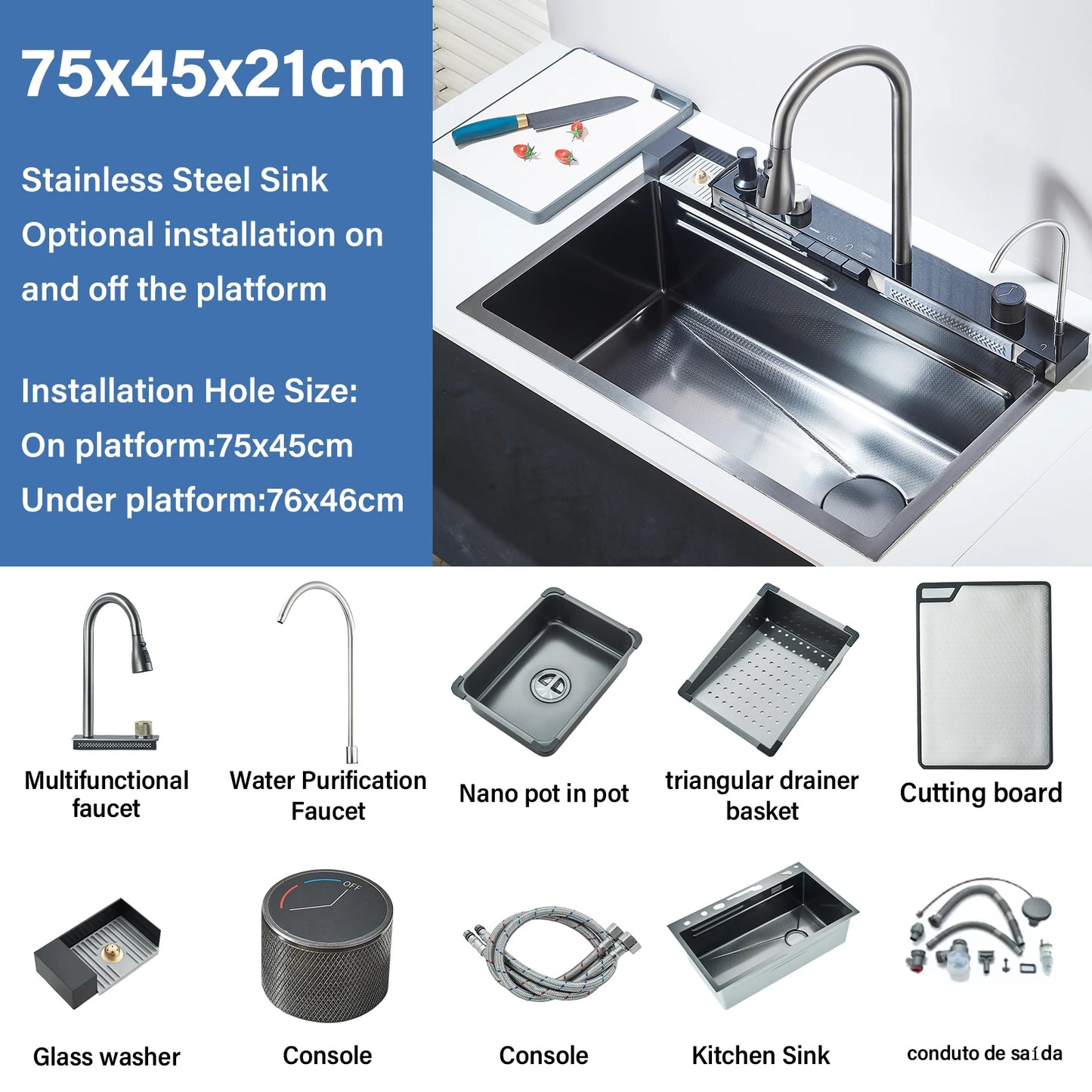 Stainless Steel Kitchen Faucet Set With Rainfall Spout Brushed Finish