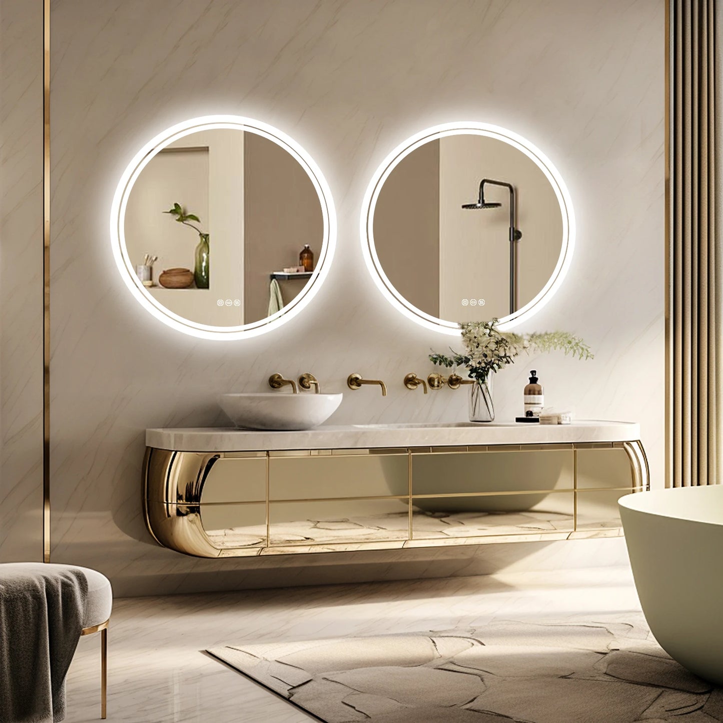 ProfessionalGrade Bathroom Mirror With LED Backlit Illumination IP65 Dimmable Circle