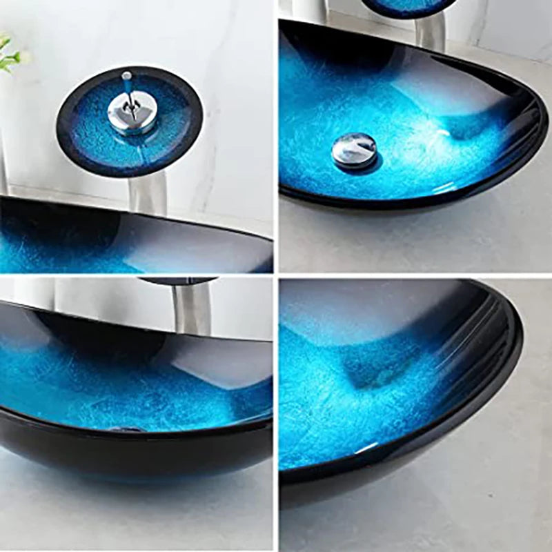 Durable Tempered Glass Vessel Sink With Waterfall Faucet