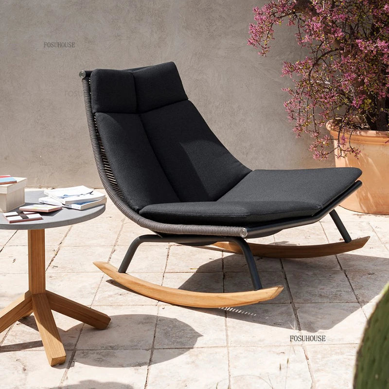 Nordic Outdoor Rattan Garden Furniture Set with Rocking Chairs