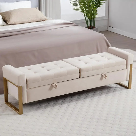 Supercalifragilisticexpialidocious Velvet Storage Bench With Goldtone Legs For Bedroom