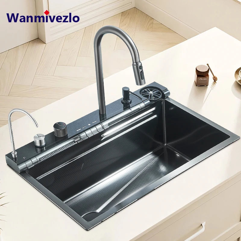Stainless Steel Kitchen Faucet Set With Rainfall Spout Brushed Finish