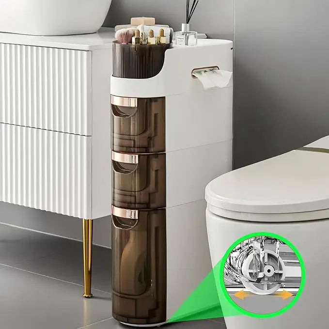 Slim 4-Tier Waterproof Bathroom Storage Cabinet with Drawers