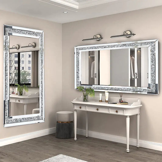 Frameless Crystal Vanity Mirror With Rhinestone Accents