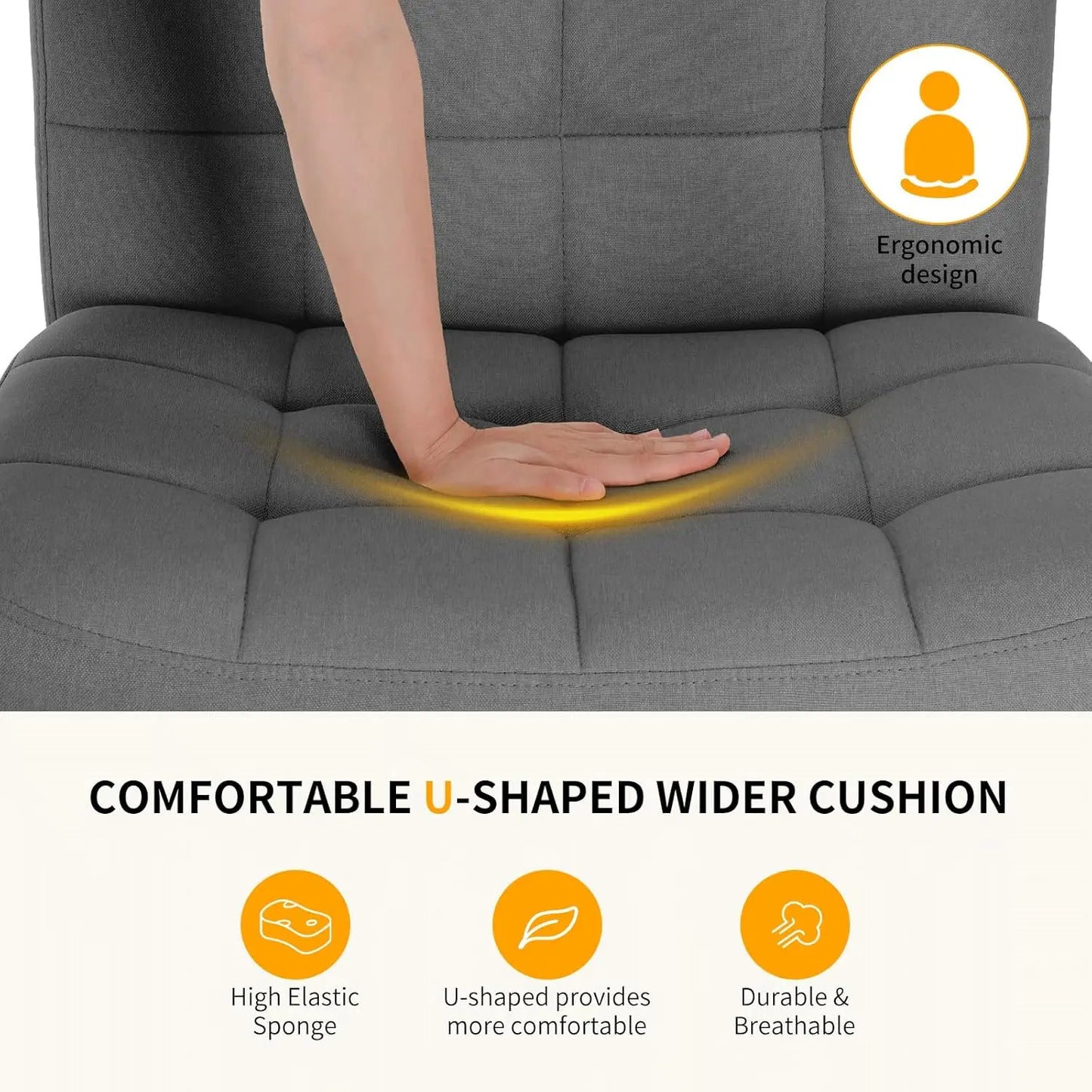 Criss Cross Legged Chair,Wide Comfy Office Desk Chair,Dual-Use with Wheels Computer Task Chair,Swivel Armless Vanity Rolling