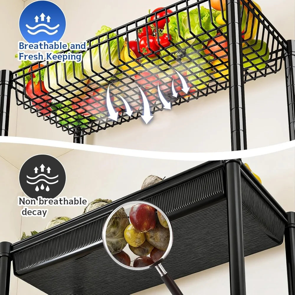 7 Tier Wire Shelving with Wheels 72" H Adjustable Basket Shelf Storage Shelves with Hooks for Kitchen Bathroom Pantry Shelves Cl
