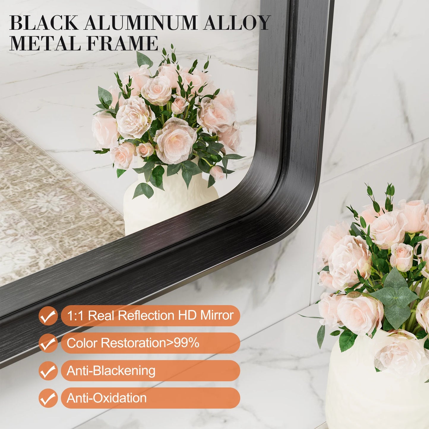 Matte Metal Framed Bathroom Mirror With Clear Reflection