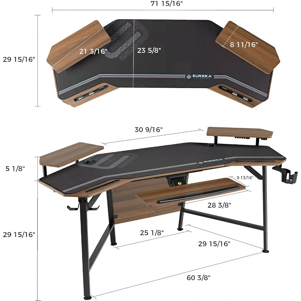 Ergonomic 72 Inch Wing Shaped Gaming Desk With Keyboard Tray