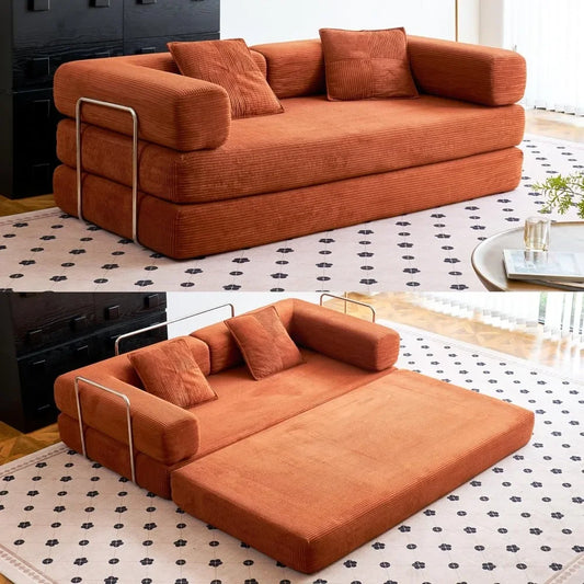 Convertible Compression Sofa Bed with Pillow Back Support and Armrest