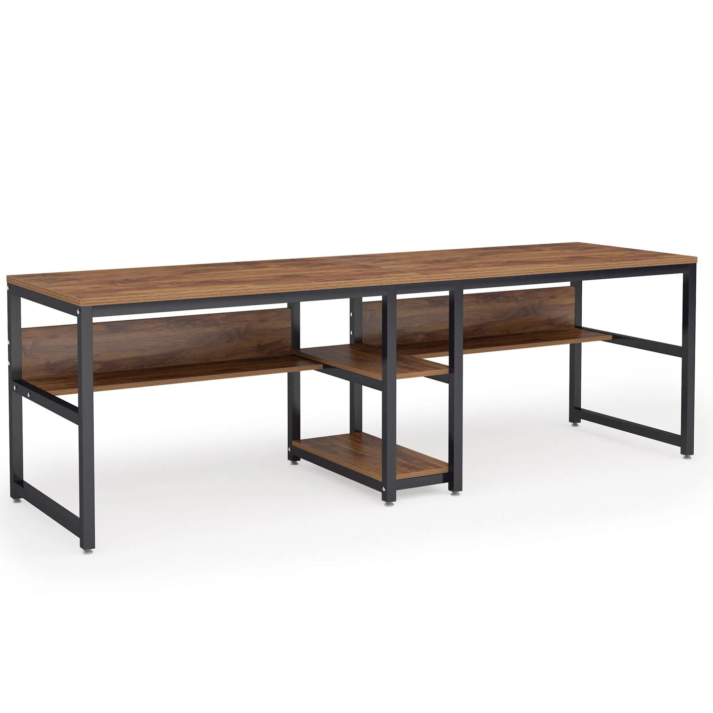 Two Person Desk With Bookshelf For Shared Computer Workspace