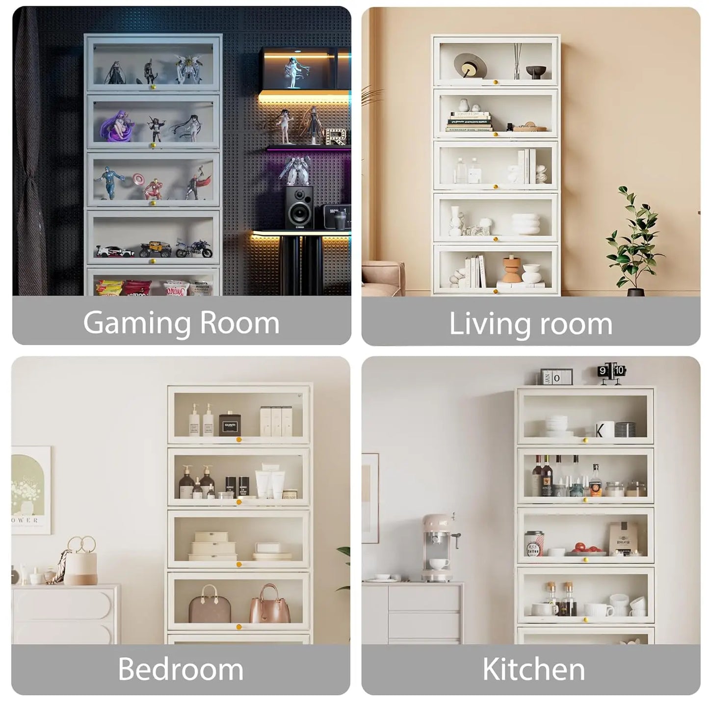 Display Cabinet with Acrylic Glass Doors,5-Tiers Curio Cabinet with LED Lighting for Collectibles, Collectibles Toy, Customized