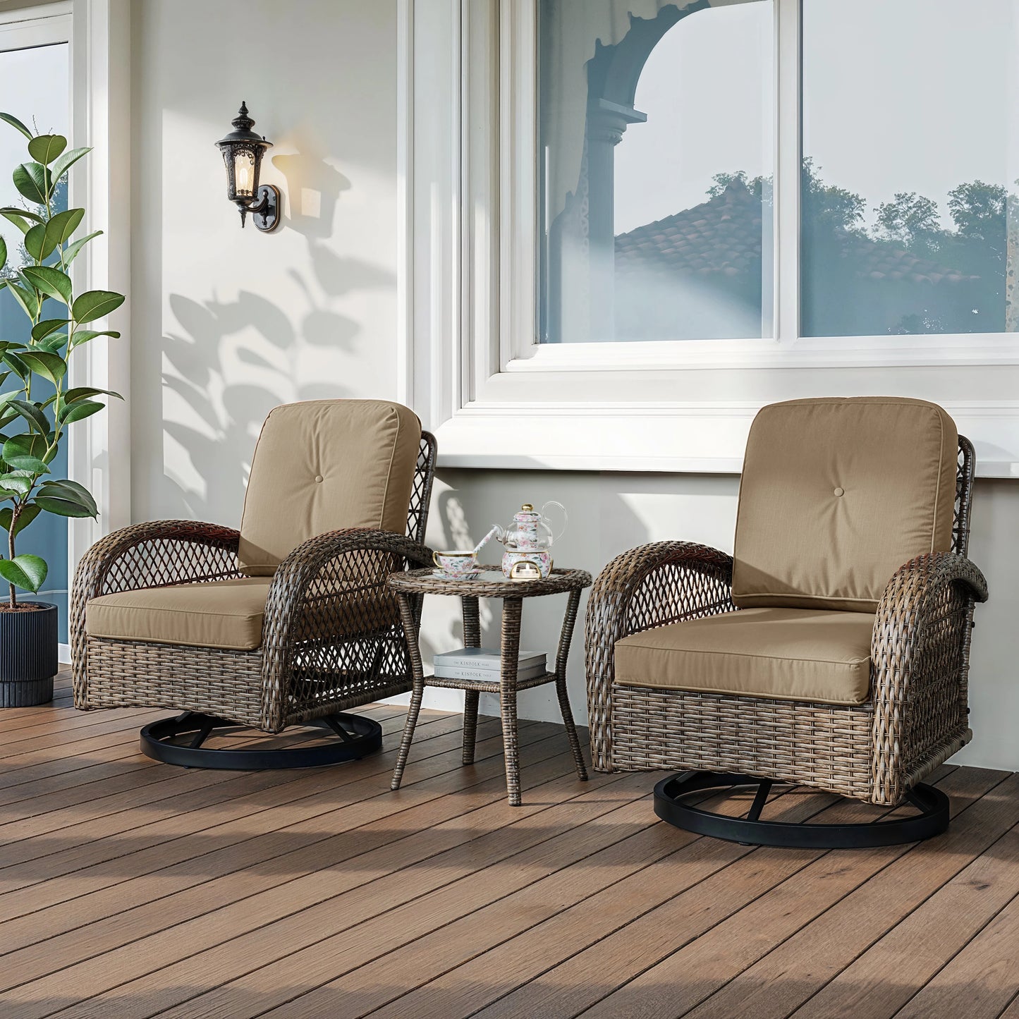 Hoomic 3 Piece Patio Furniture Set with Padded Cushions