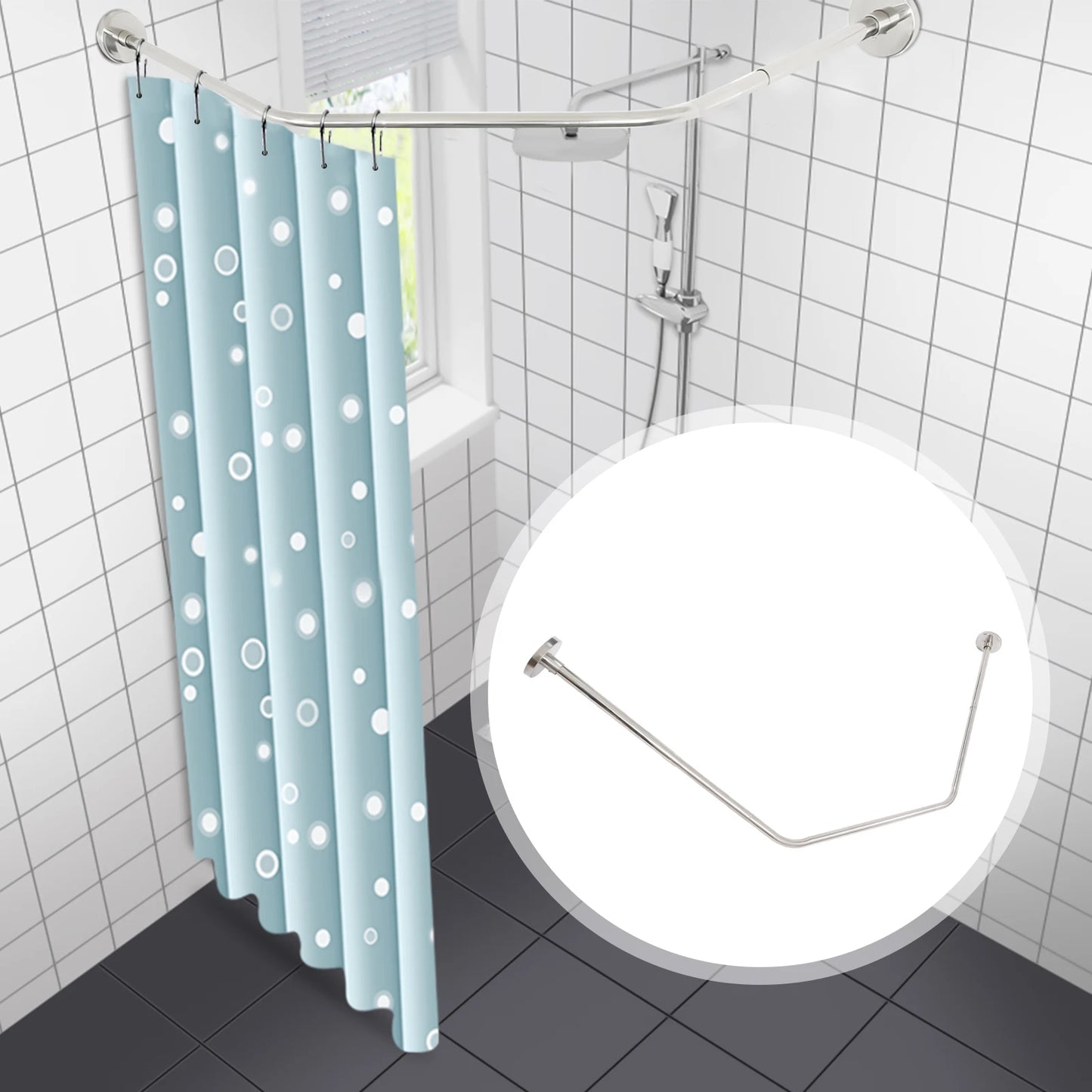 Shower Curtain Rod Stretchable Wall Mount Waterproof 75CM