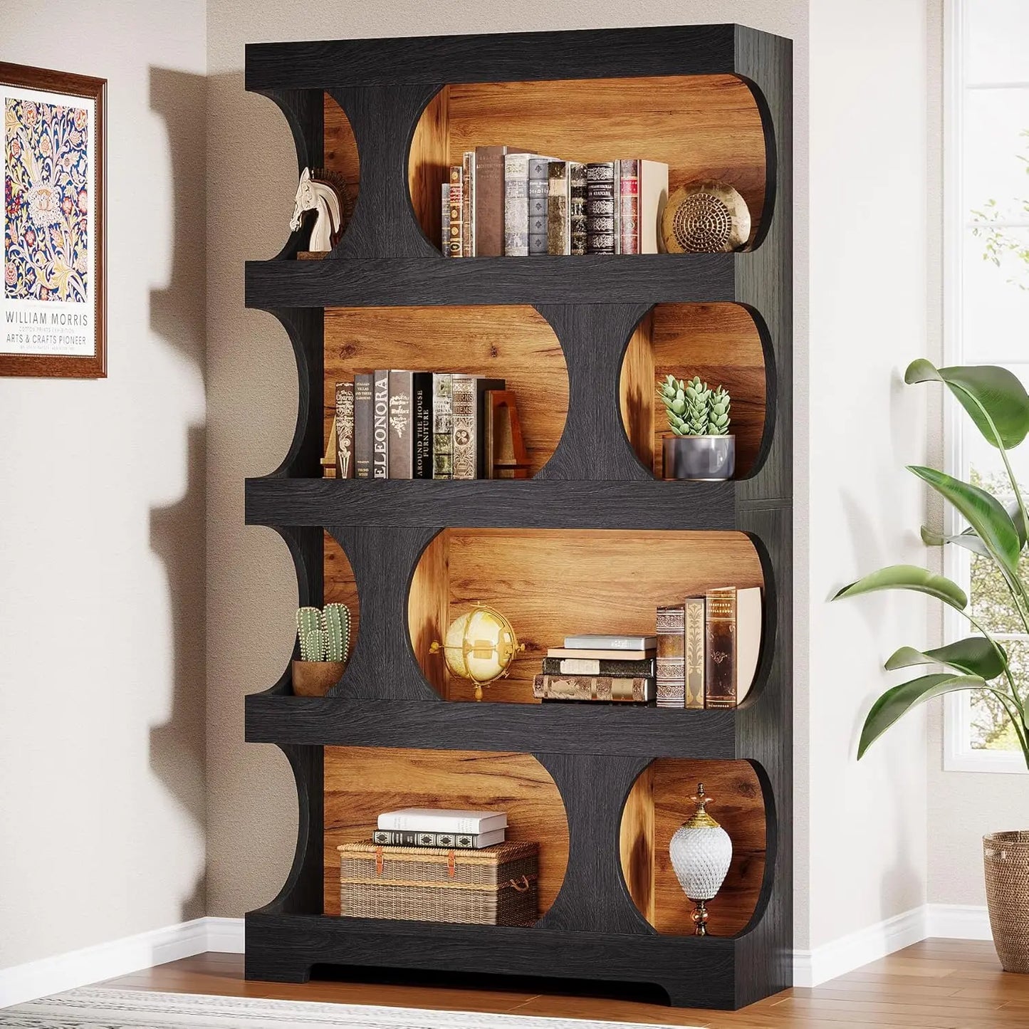 Black Modern Bookshelf 4 Tier Freestanding Display Shelf