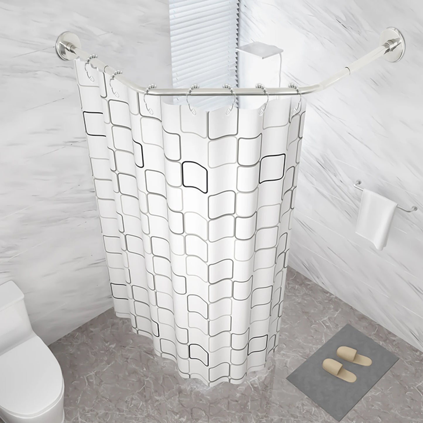Shower Curtain Rod Stretchable Wall Mount Waterproof 75CM