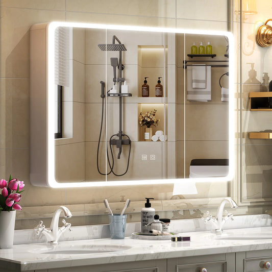led mirror bathroom Large LED Lighted Medicine Cabinet w/ Mirror 2 Doors Medicine Cabinet Bathroom