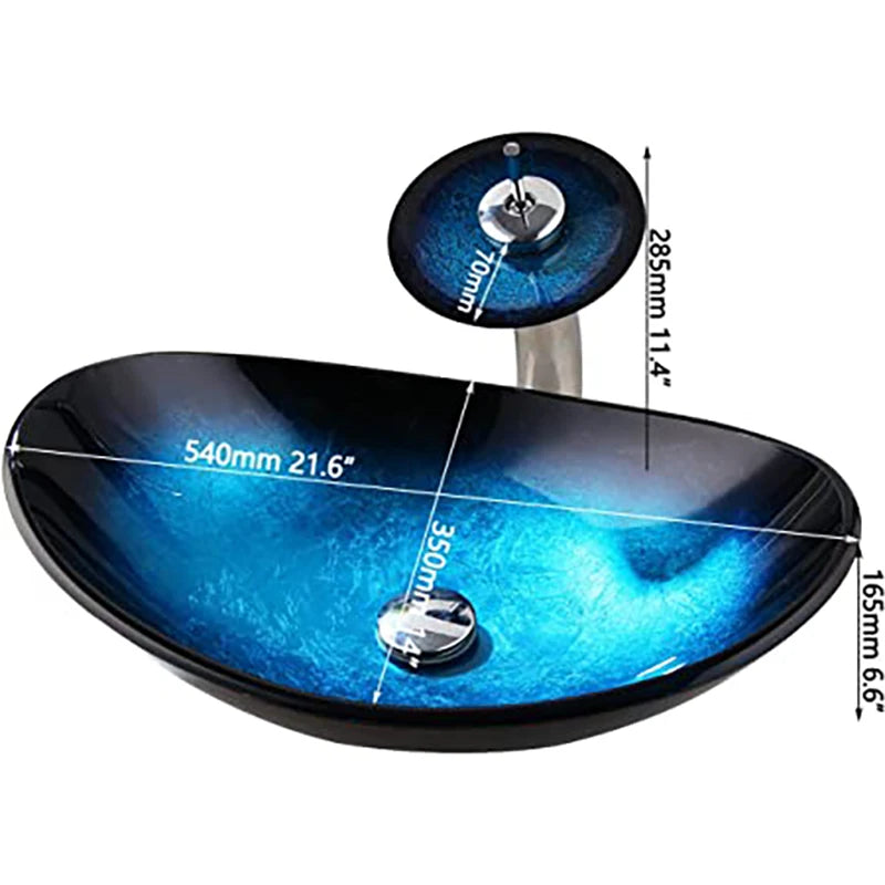 Durable Tempered Glass Vessel Sink With Waterfall Faucet