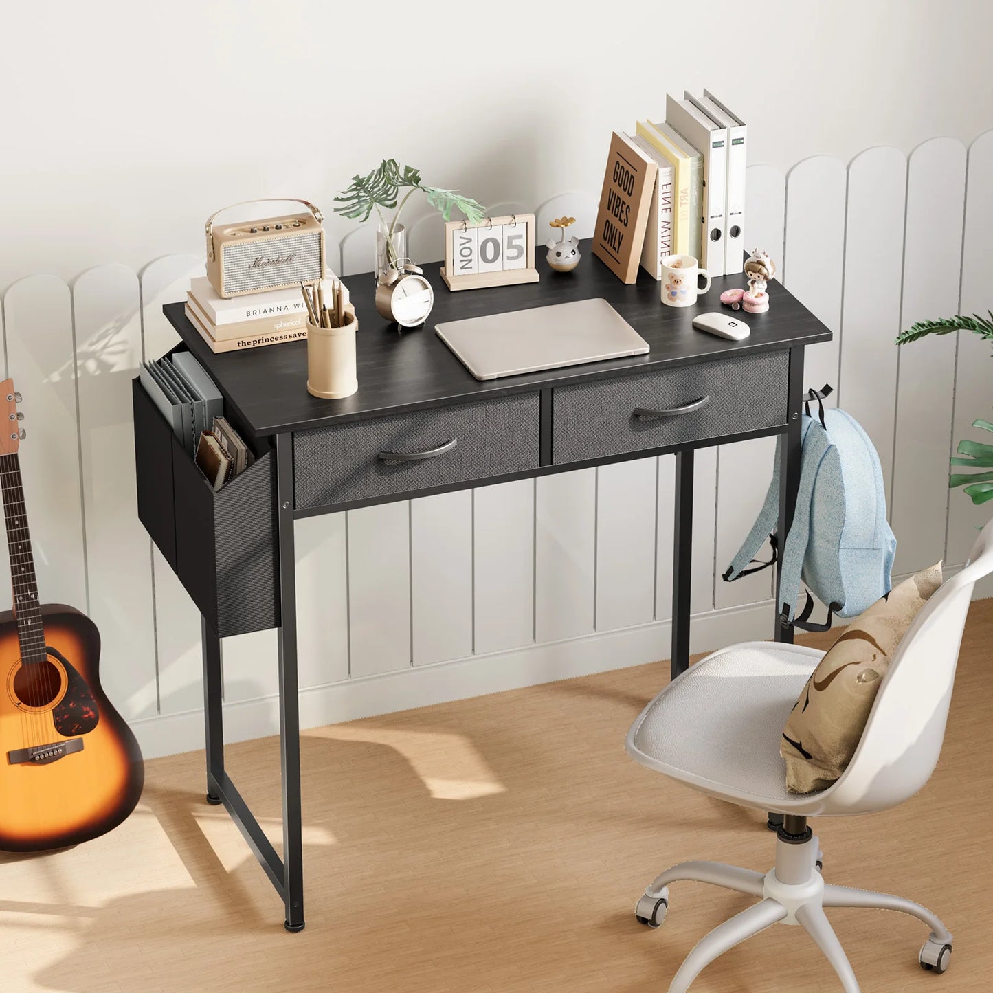 32 Inch Modern Office Desk With Fabric Storage Drawers