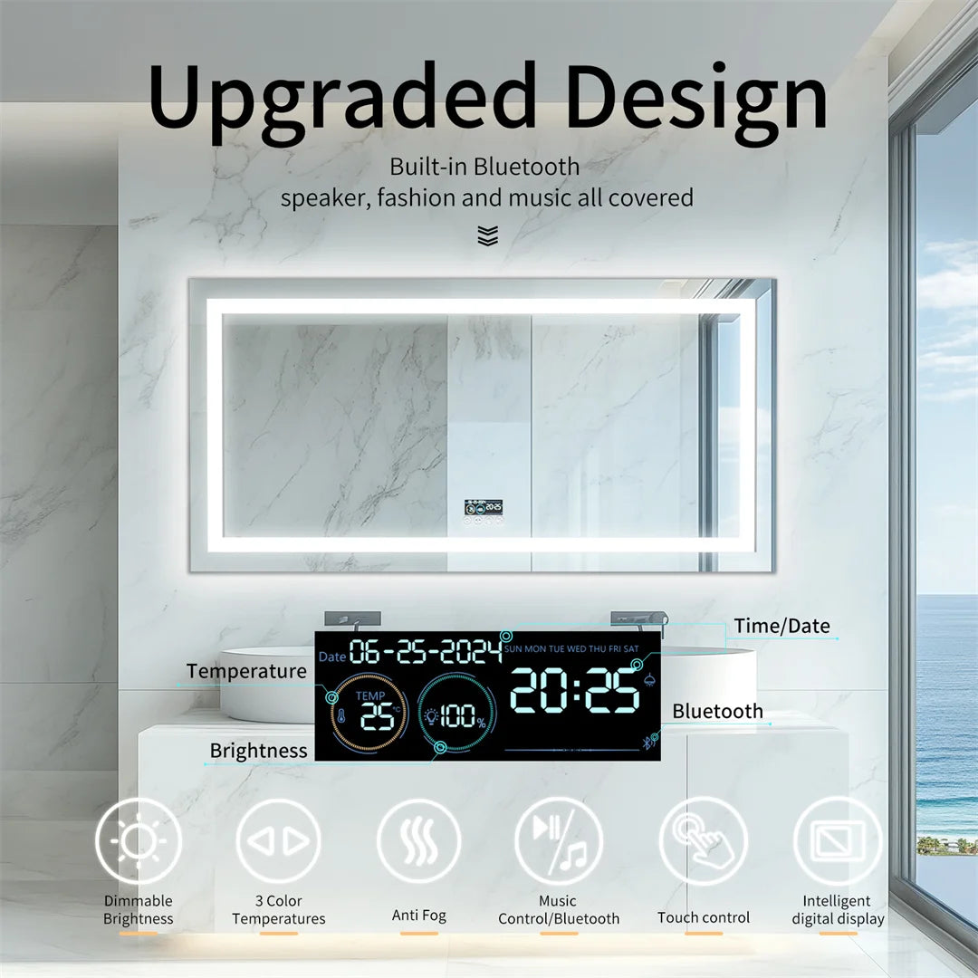 Illuminated Bluetooth Bathroom Vanity Mirror With Anti Fog LED Lighting