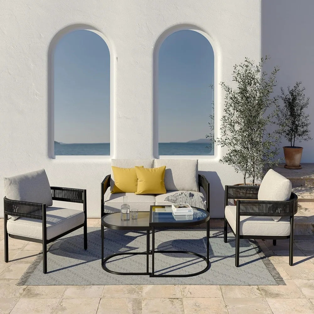 5-Piece Outdoor Wicker Furniture Set with Thick Cushions
