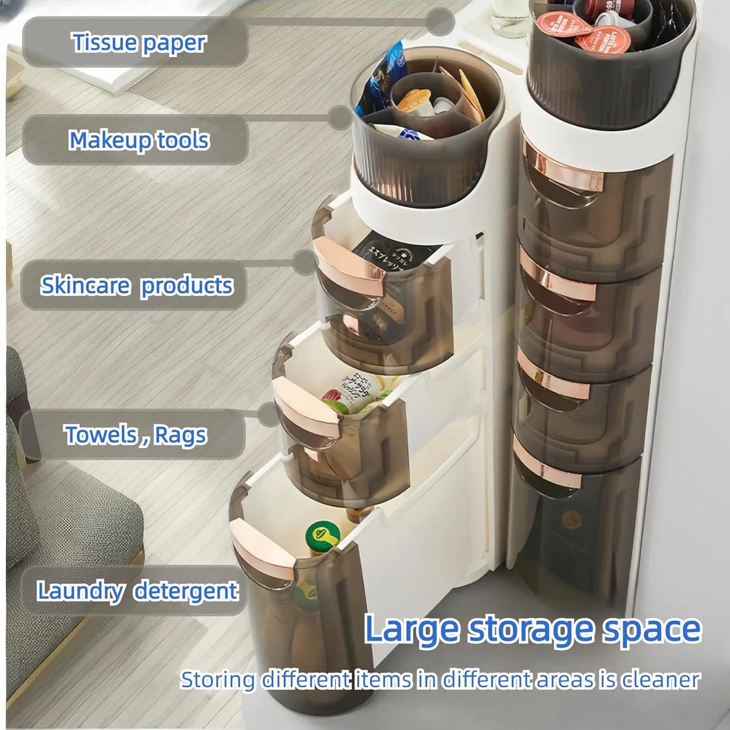 Slim 4-Tier Waterproof Bathroom Storage Cabinet with Drawers