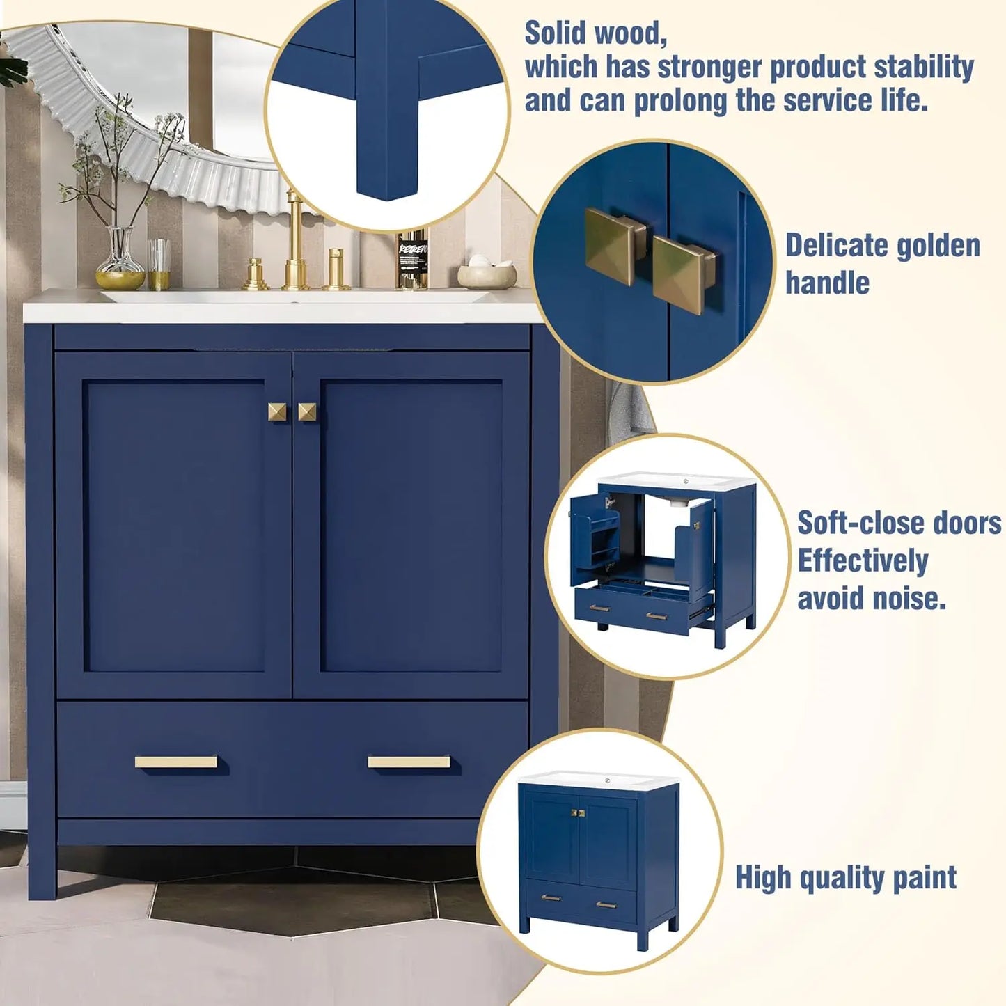 30" Bathroom Vanity with Single Sink, Combo Cabinet Undermount Sink, Bathroom Storage Cabinet with 2 Doors , Customized