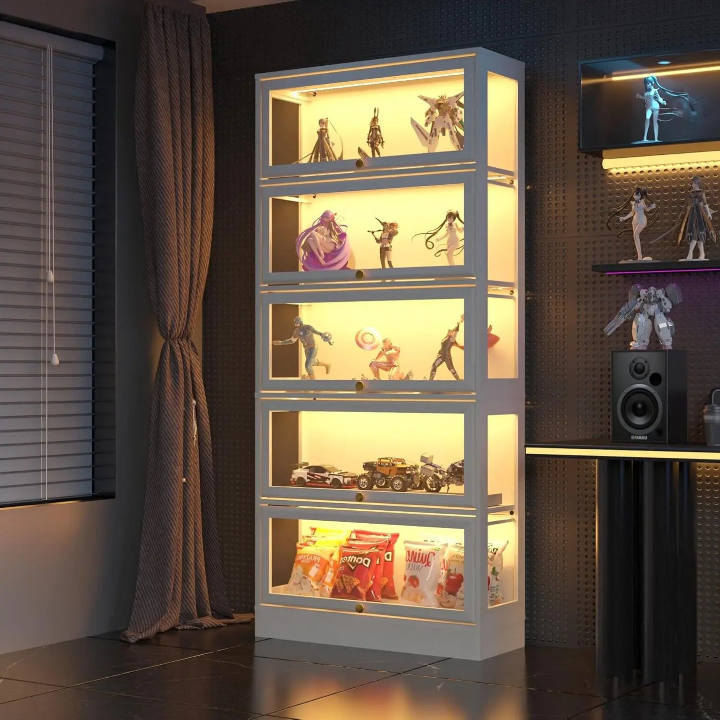 Display Cabinet with Acrylic Glass Doors,5-Tiers Curio Cabinet with LED Lighting for Collectibles, Collectibles Toy, Customized