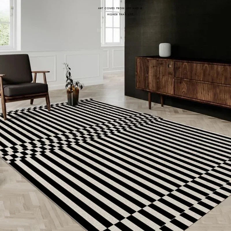 Retro Striped Living Room Rug Premium Thickened Soft Carpet