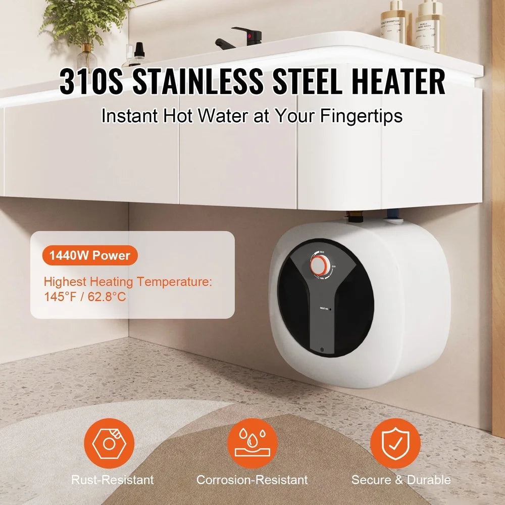 Compact Electric Water Heater 8 Gallon Fast Hot Water Supply