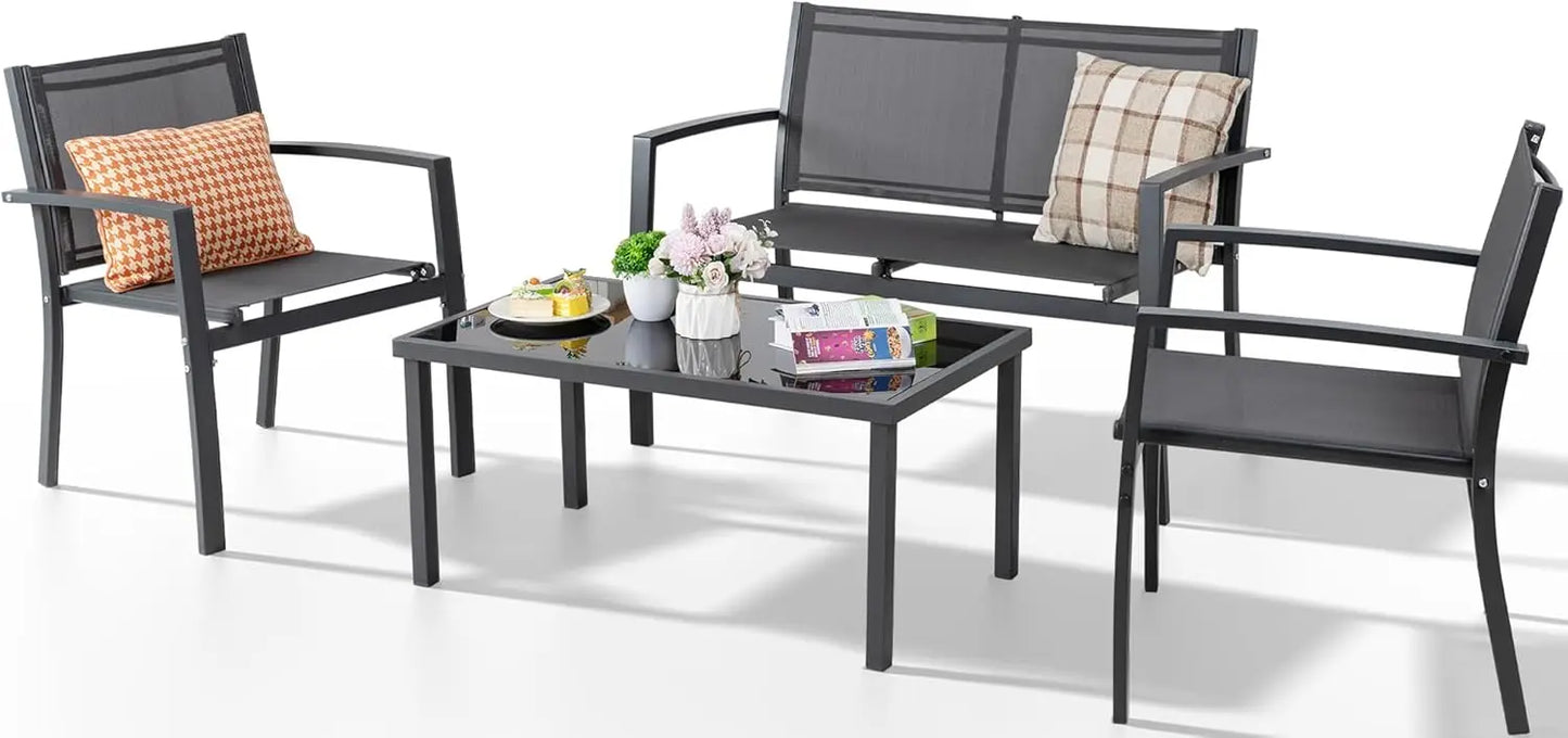 All Weather Outdoor Patio Set With Glass Table And Chairs