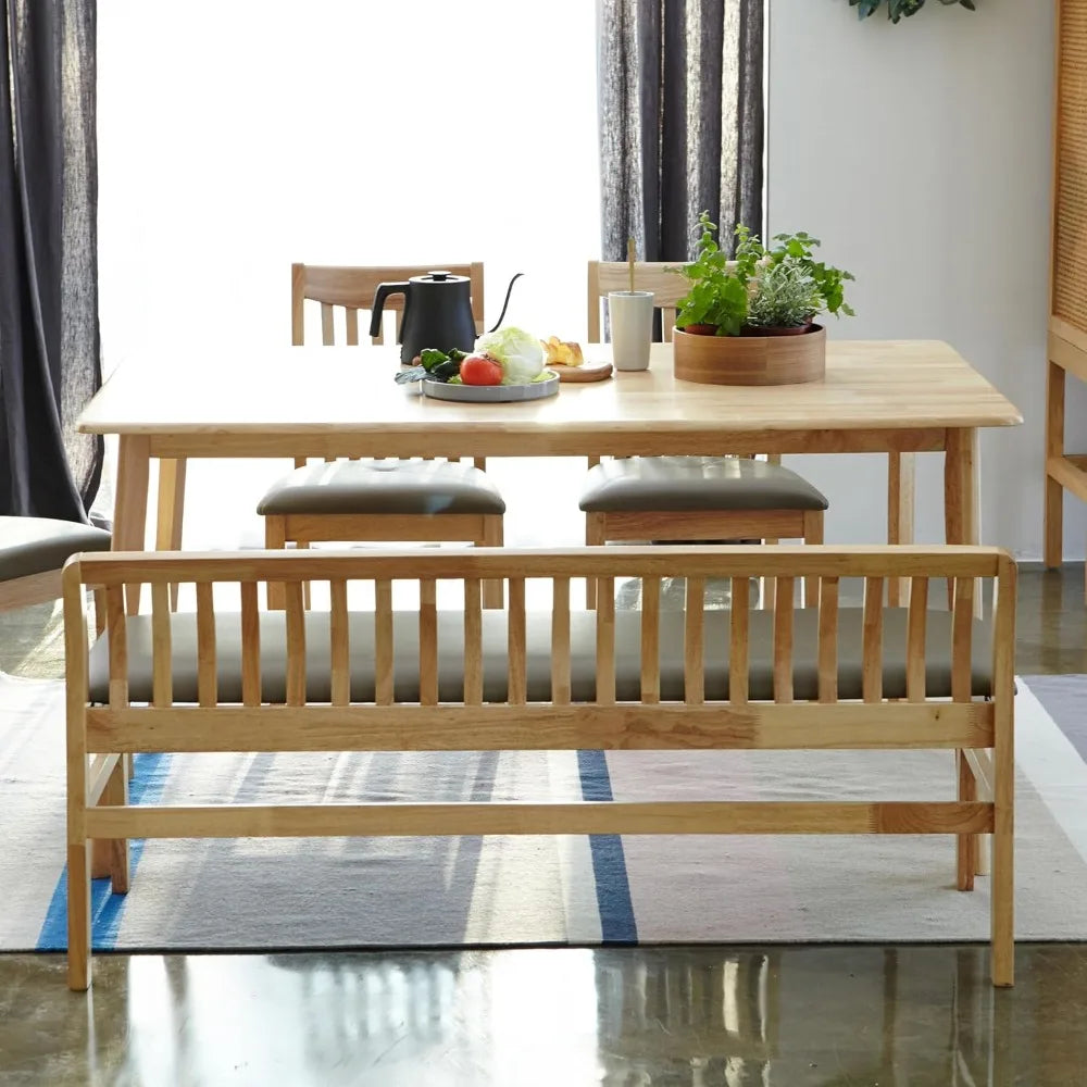 Jeno 54 Inch Wooden Dining Bench Natural Oak Finish