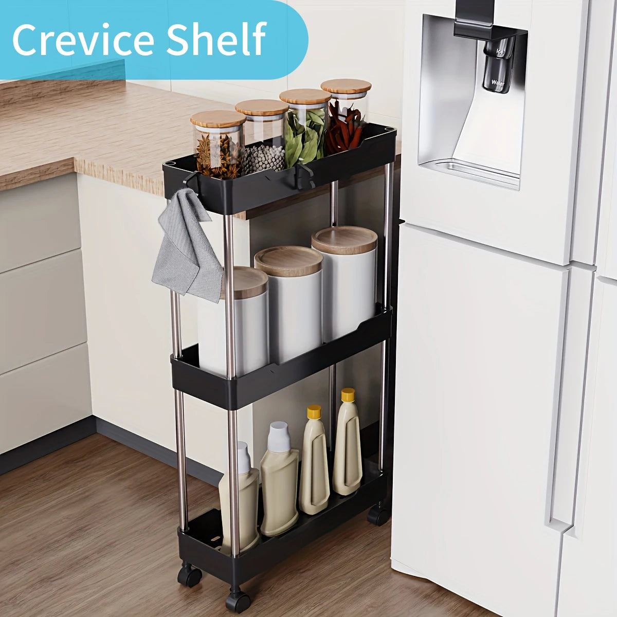 Slim Rolling Storage Rack 3 Tier Compact Organizer for Narrow Spaces