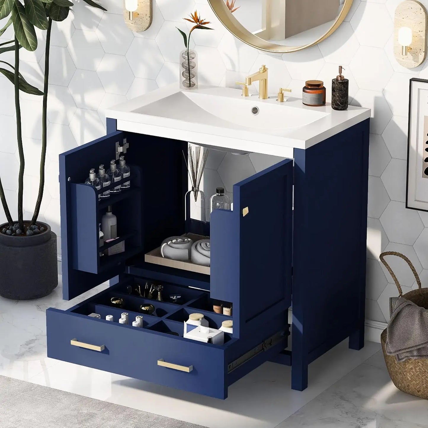 30" Bathroom Vanity with Single Sink, Combo Cabinet Undermount Sink, Bathroom Storage Cabinet with 2 Doors , Customized
