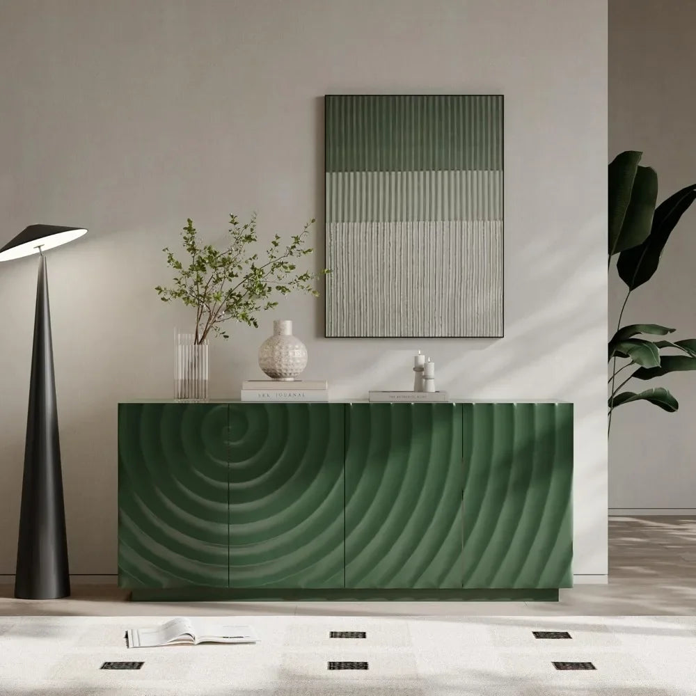 Wood Kitchen Storage Cabinet with Water Ripple Doors and Suspended Base