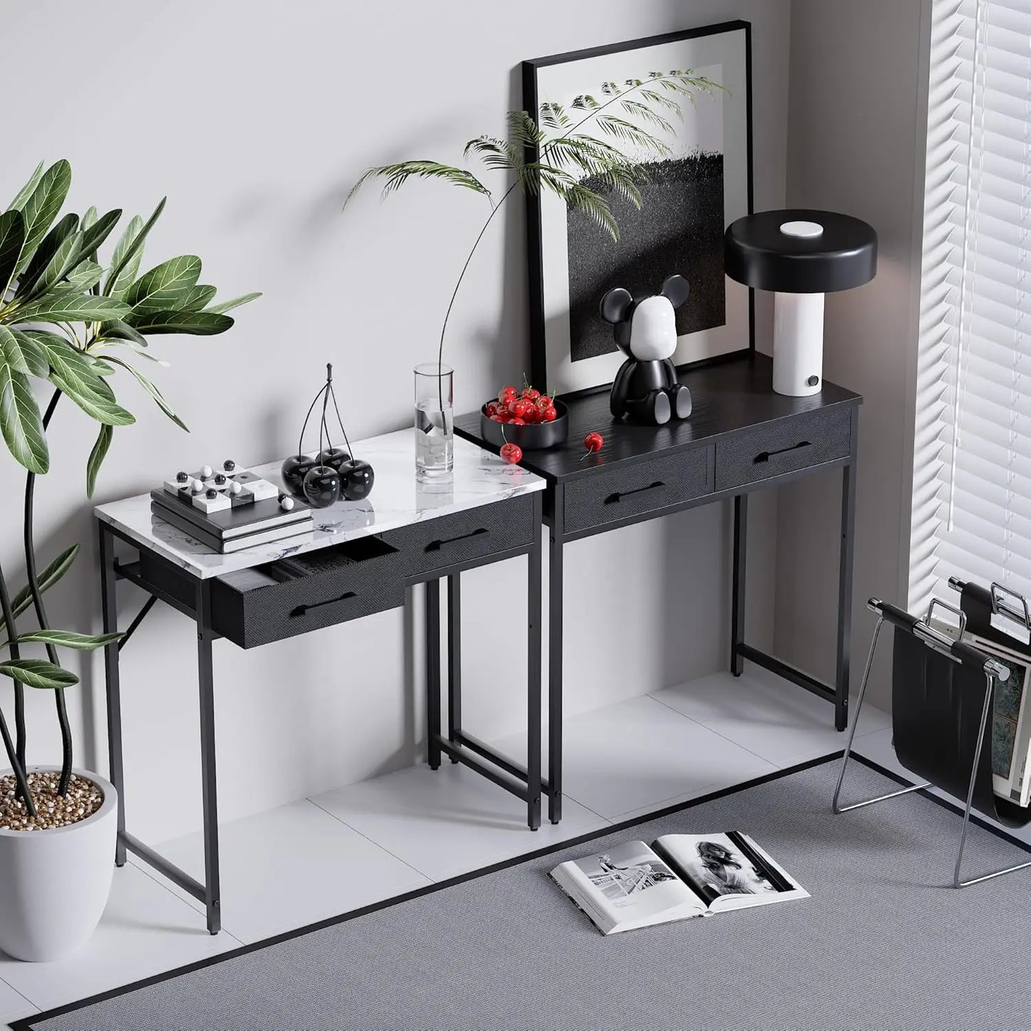 32 Inch Small Computer Desk with 2 Drawers for Bedroom Study Writing Home Office Table for Small Spaces Black