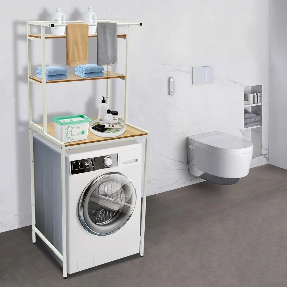 3 Tiers Laundry Shelf Organizer Washer and Dryer Storage Shelf Bathroom Space Saving Organizer Rack for Bathrooms, Laundry Rooms