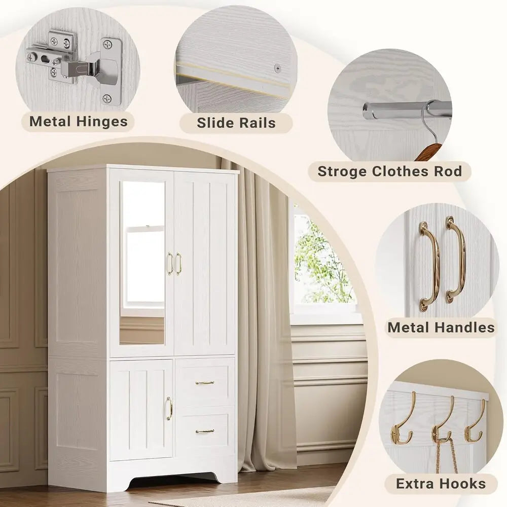 LIKIMIO Wardrobe Closet With Mirror Doors Drawers Shelves Ample Storage