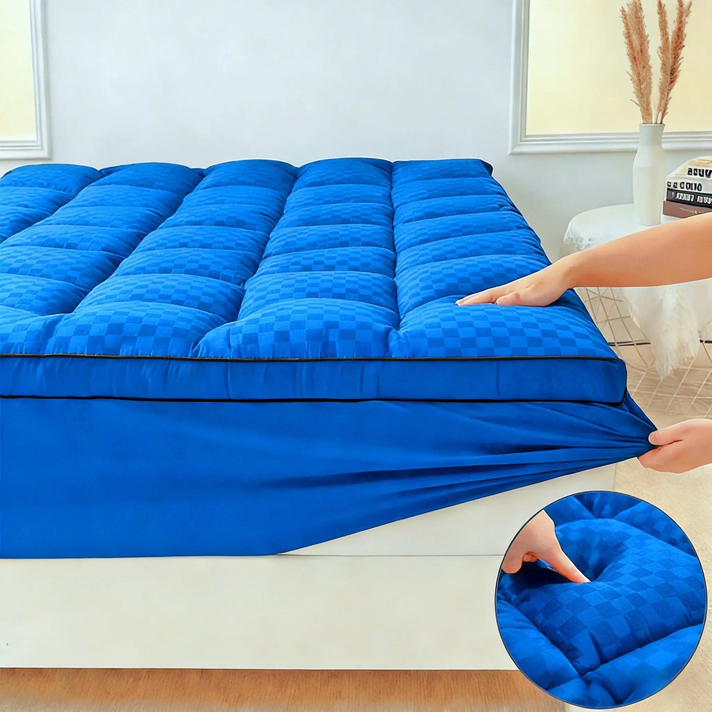 Extra Thick Mattress Topper 500-1000Gsm Cooling Noiseless Breathable Fitted 8-21 Deep Pocket Machine Washable Mattress Pad