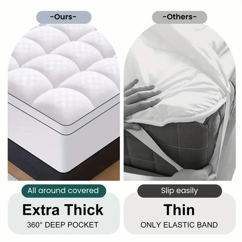 Extra Thick Mattress Topper 500-1000Gsm Cooling Noiseless Breathable Fitted 8-21 Deep Pocket Machine Washable Mattress Pad