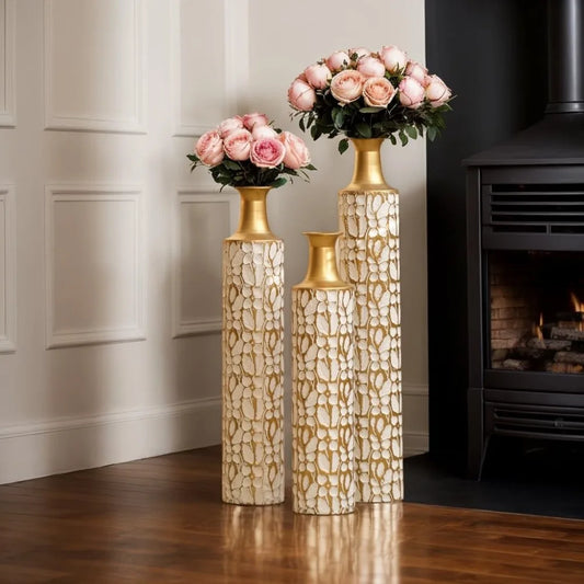 Large Gold Floor Vases Set Tall Decorative Metal Vases for Home Decor