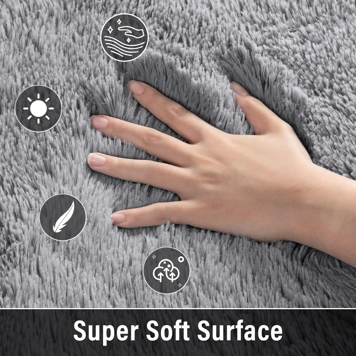 Soft Modern Indoor Large Shaggy Rug for Living Room Bedroom Kids Room, Non-Slip Plush Fluffy Area Carpet 9x12 Feet Grey