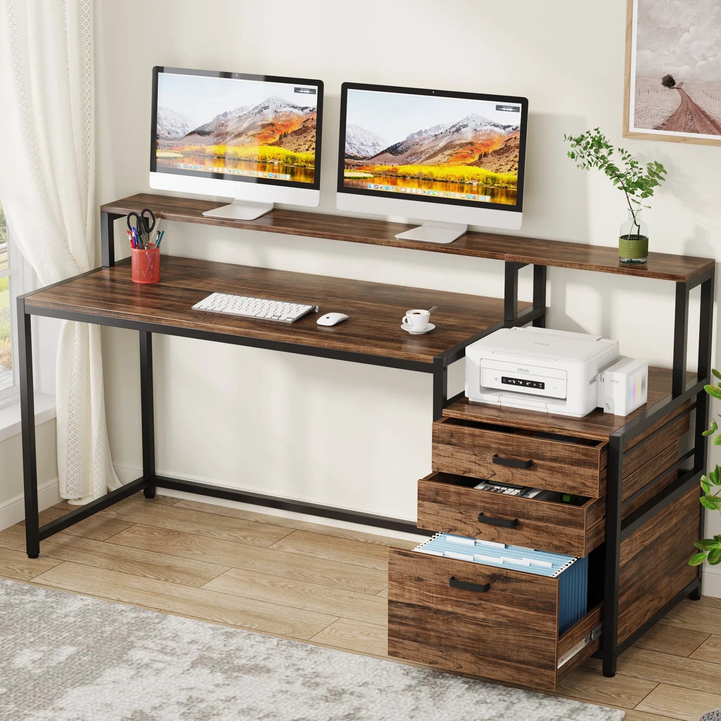 Tribesigns 63 Inch Computer Desk With Ergonomic Monitor Stand
