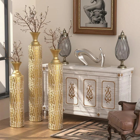 Gold Floor Vases Set of 3 Tall Metal Decorative Home Decor