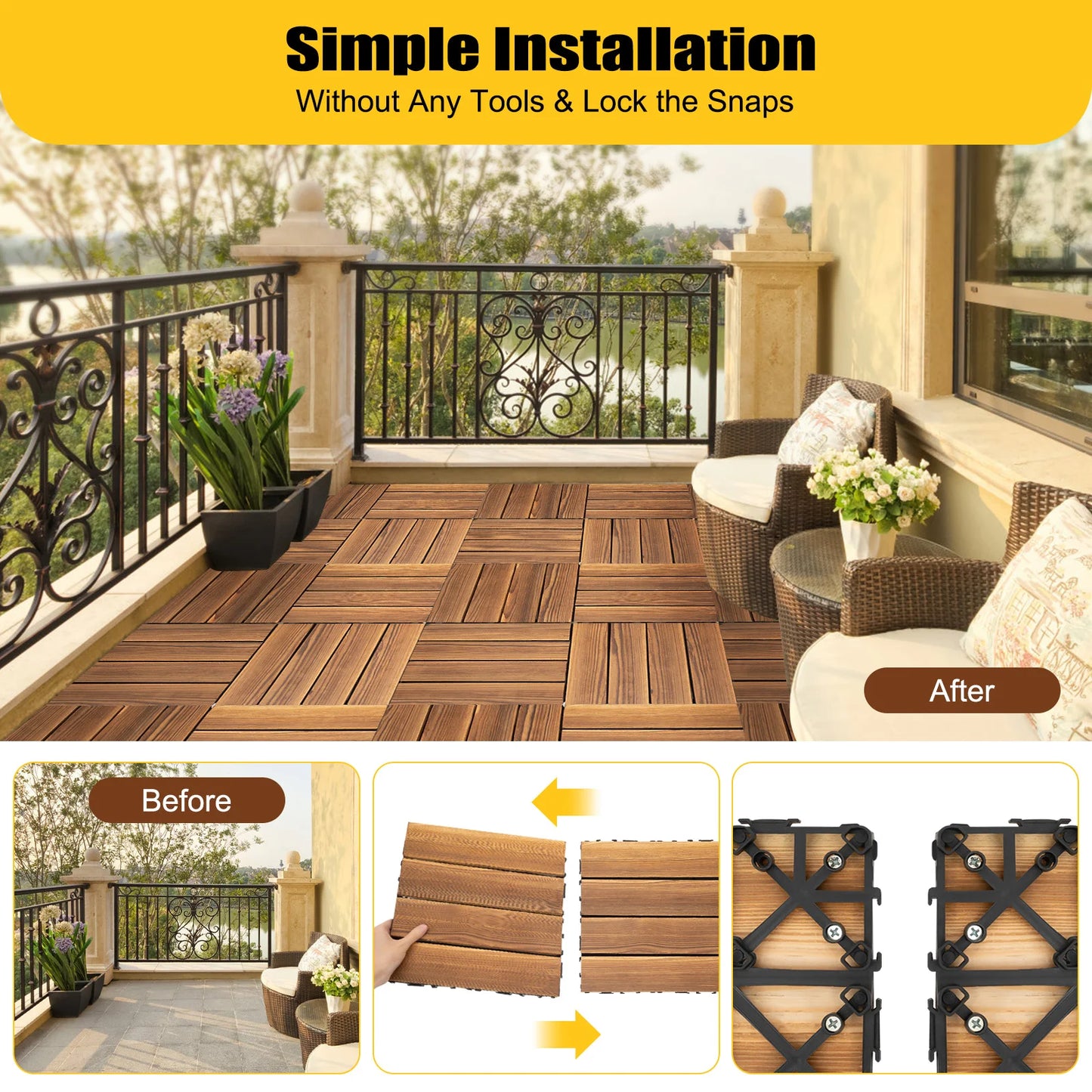 Solid Wood Floor Tiles Interlocking Deck Tiles Non Slip Outdoor