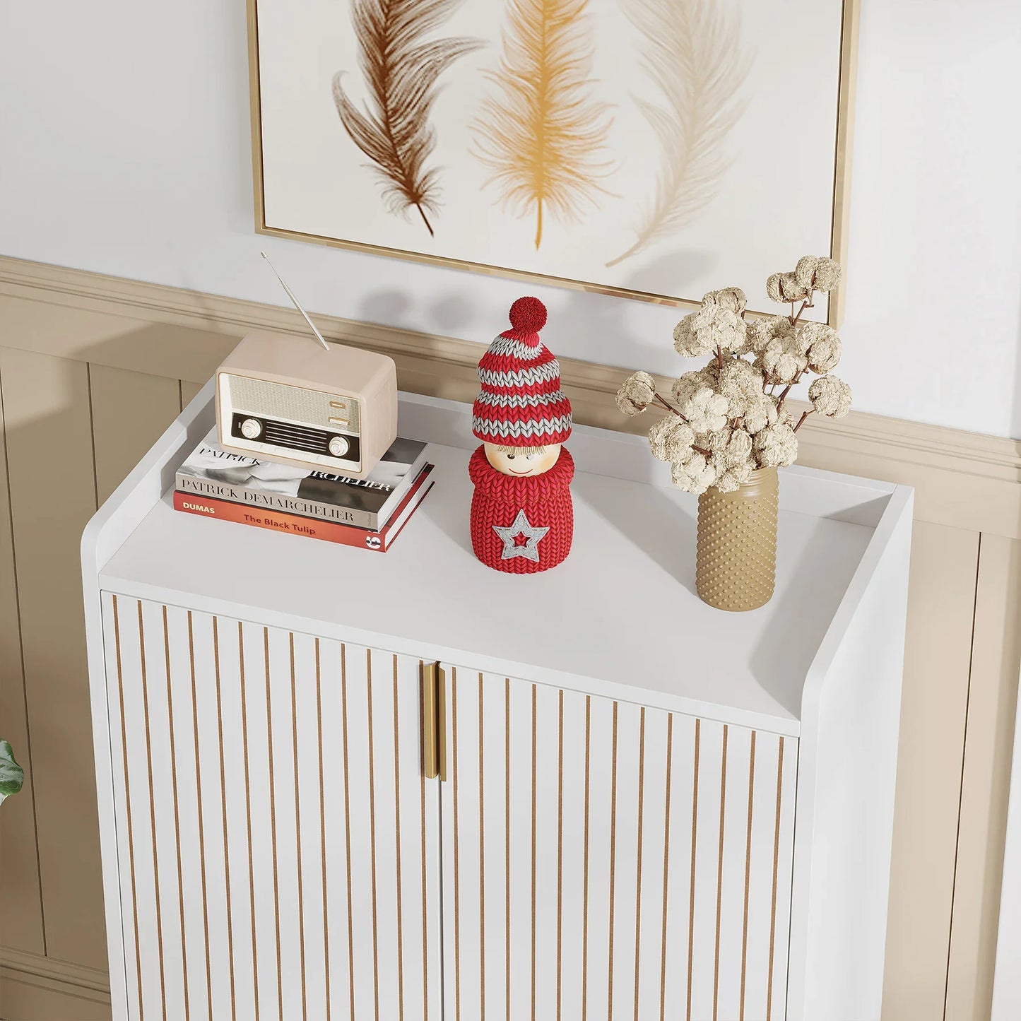 Tribesigns White Shoe Cabinets with Doors, 5-Tier Shoe Rack, Wood Storage Cabinet for Bedroom Hallway Living Room