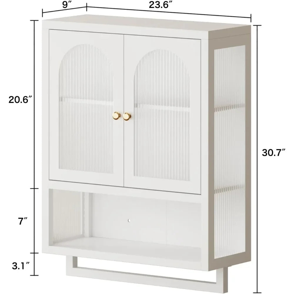 Bathroom Wall Mount Cabinet with Glass Doors and Storage Drawers