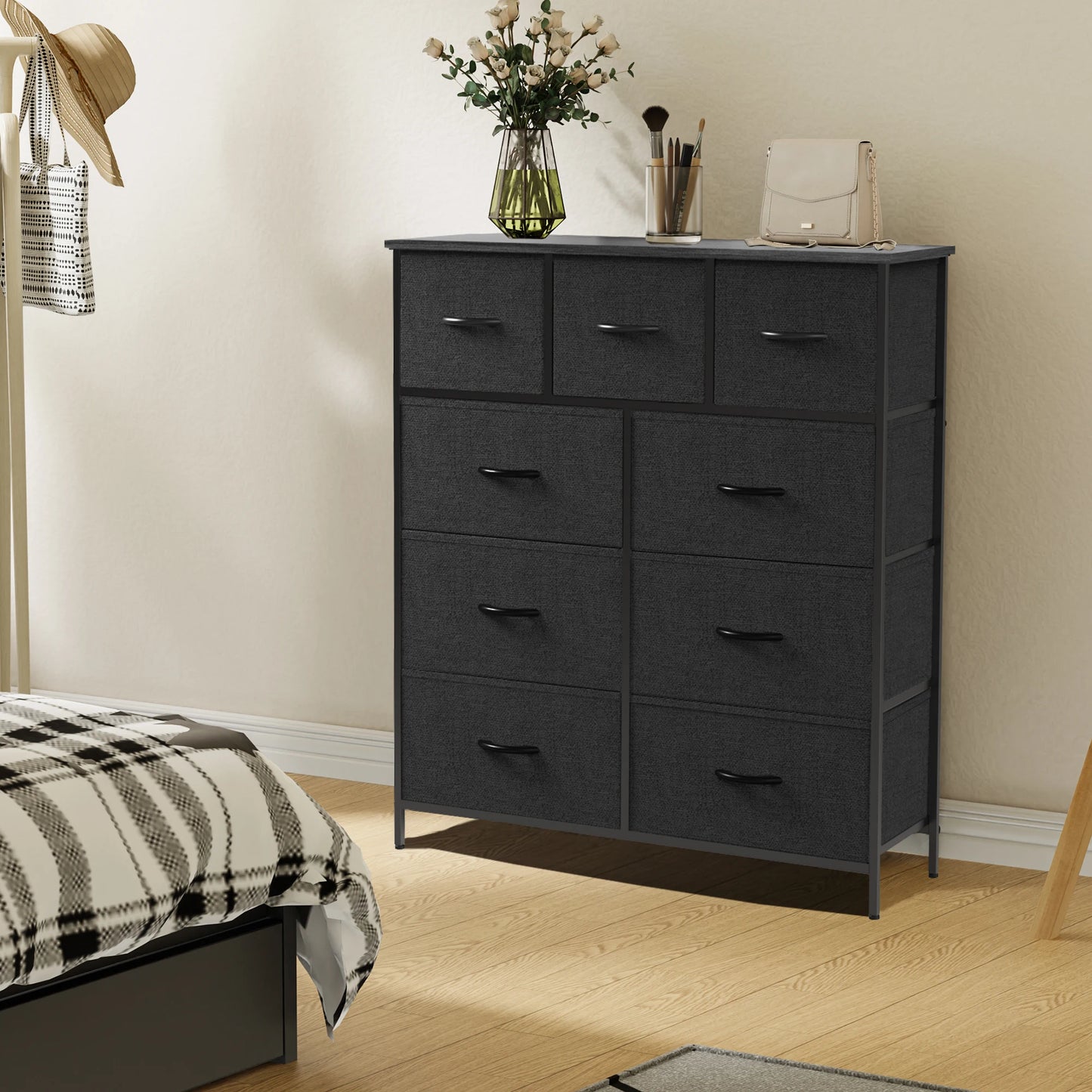 JHK Fabric Storage Dresser With 9 Drawers For Bedroom