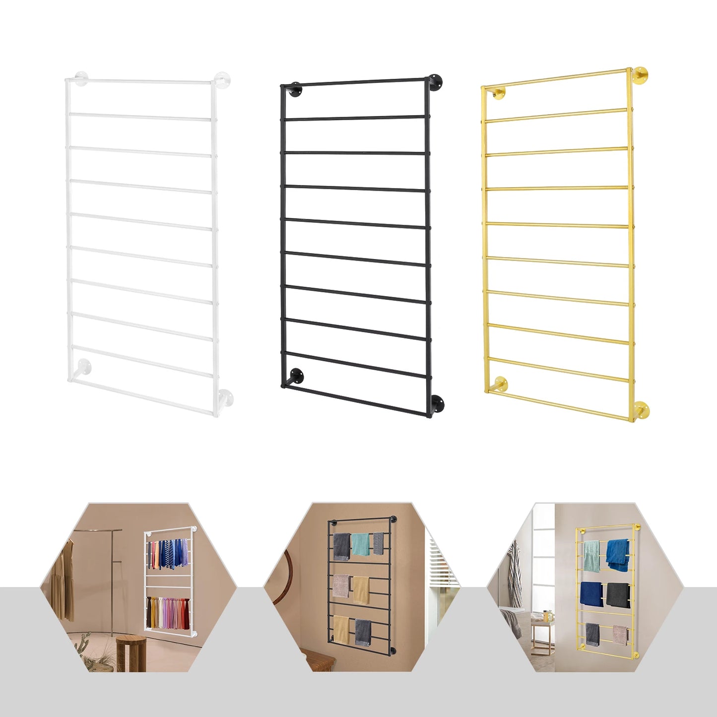 Wall Mounted Scarf Rack 10 Tier With Detachable Crossbar
